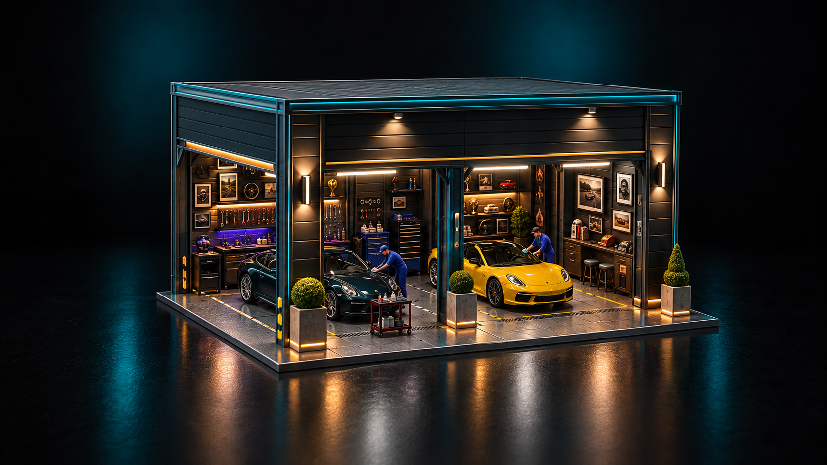Illustrative Signature level with a fully resolved premium miniature automotive story scene