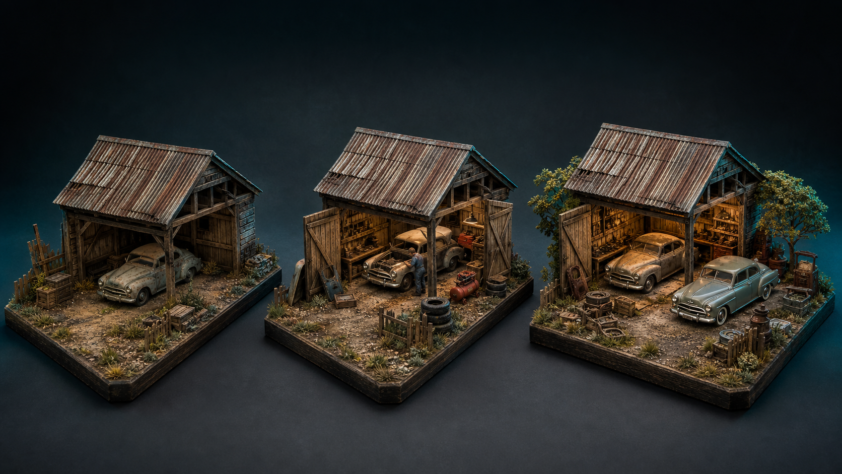 Illustrative Miniature Automotive Worlds story direction for Barn find & second chance