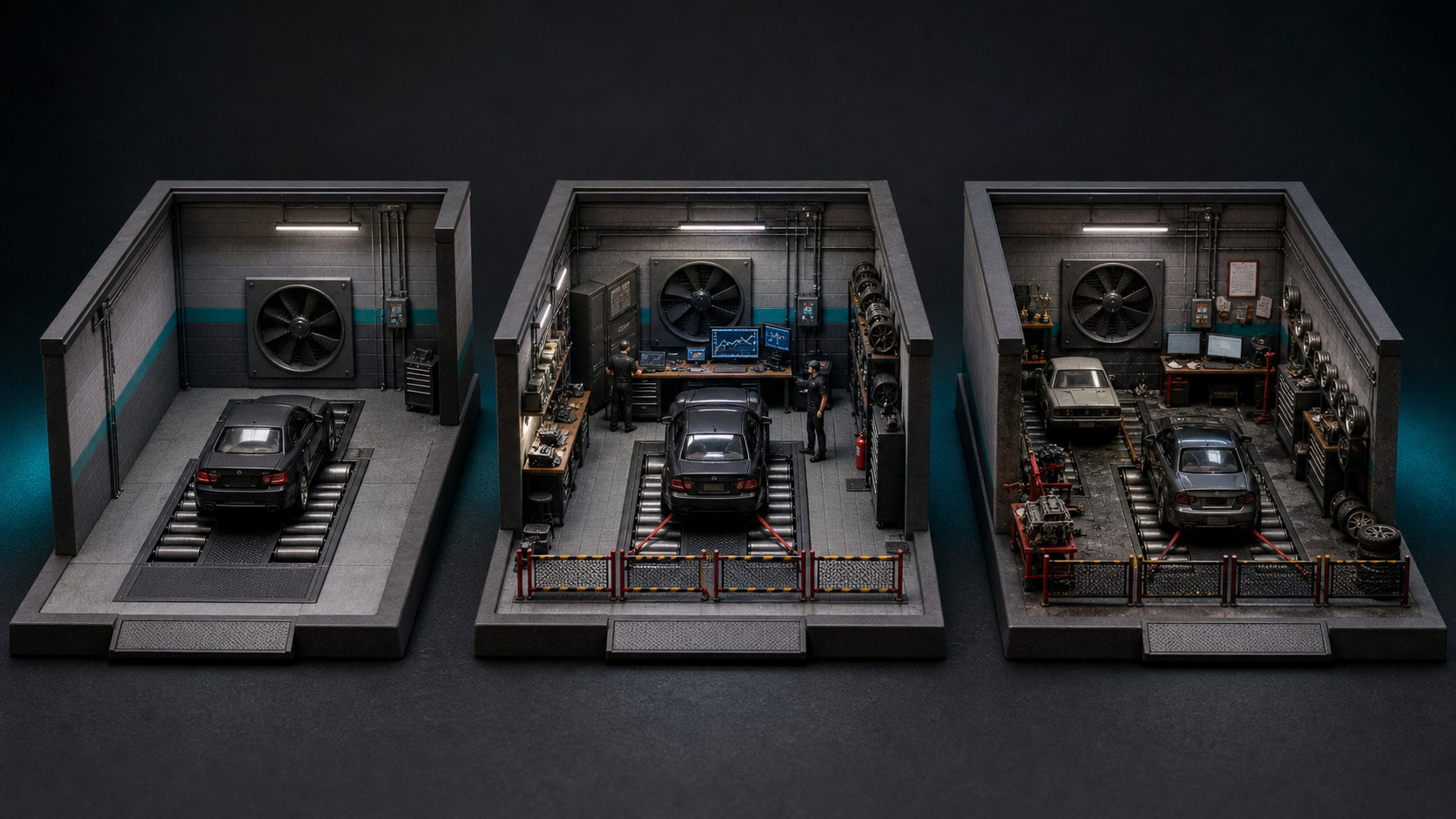 Illustrative Miniature Automotive Worlds story direction for Dyno day & performance