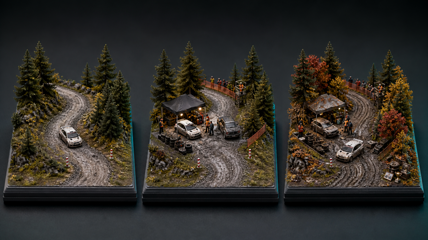 Illustrative Miniature Automotive Worlds story direction for Rally & forest stage